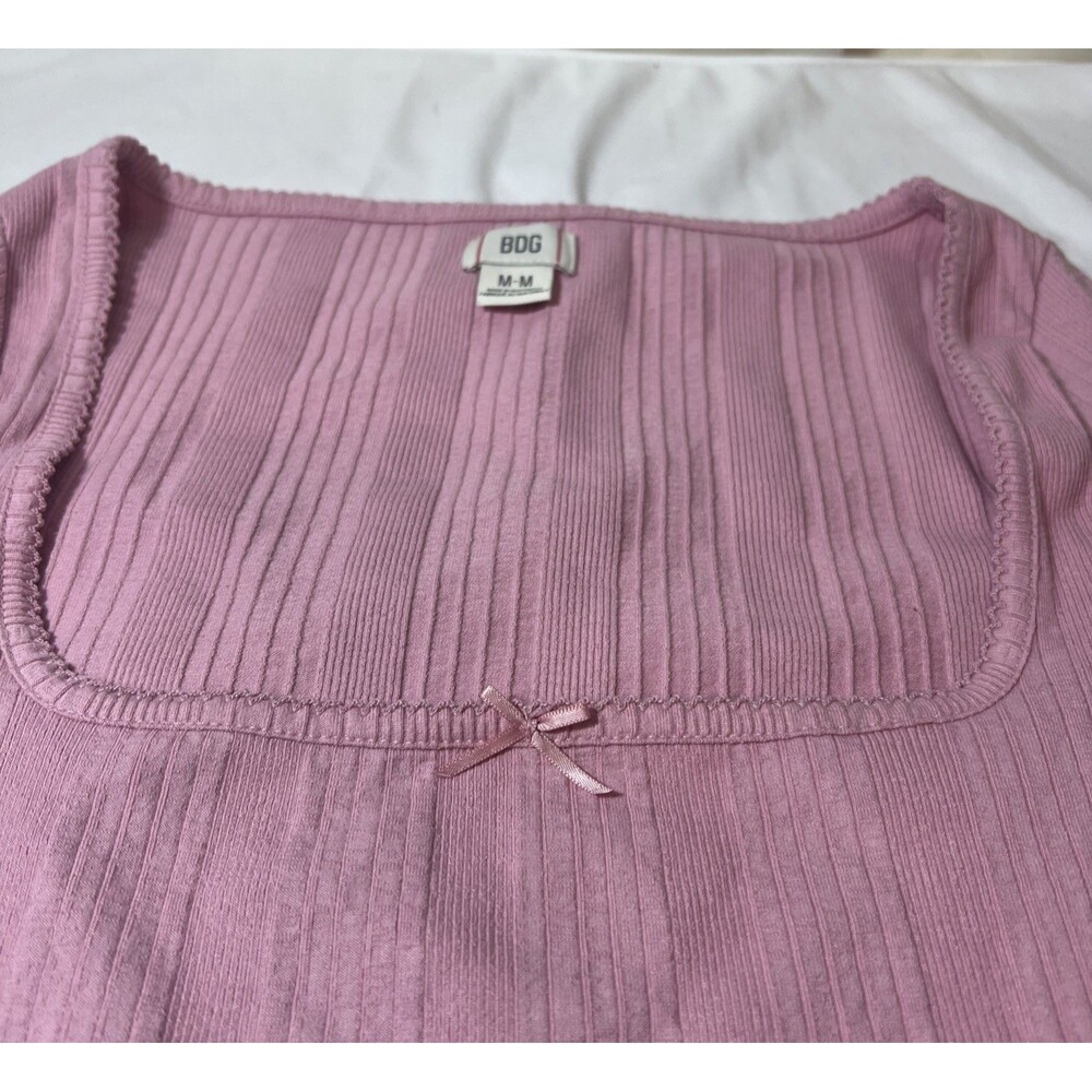 BDG Urban Outfitters Olivia‎ Picot Square Neck Baby Pink Short Sleeve Top Medium - Picture 3 of 6